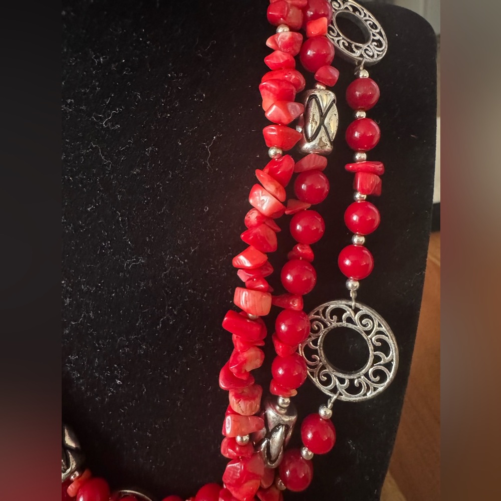 Premier Designs Red Coral Statement Necklace - image 3